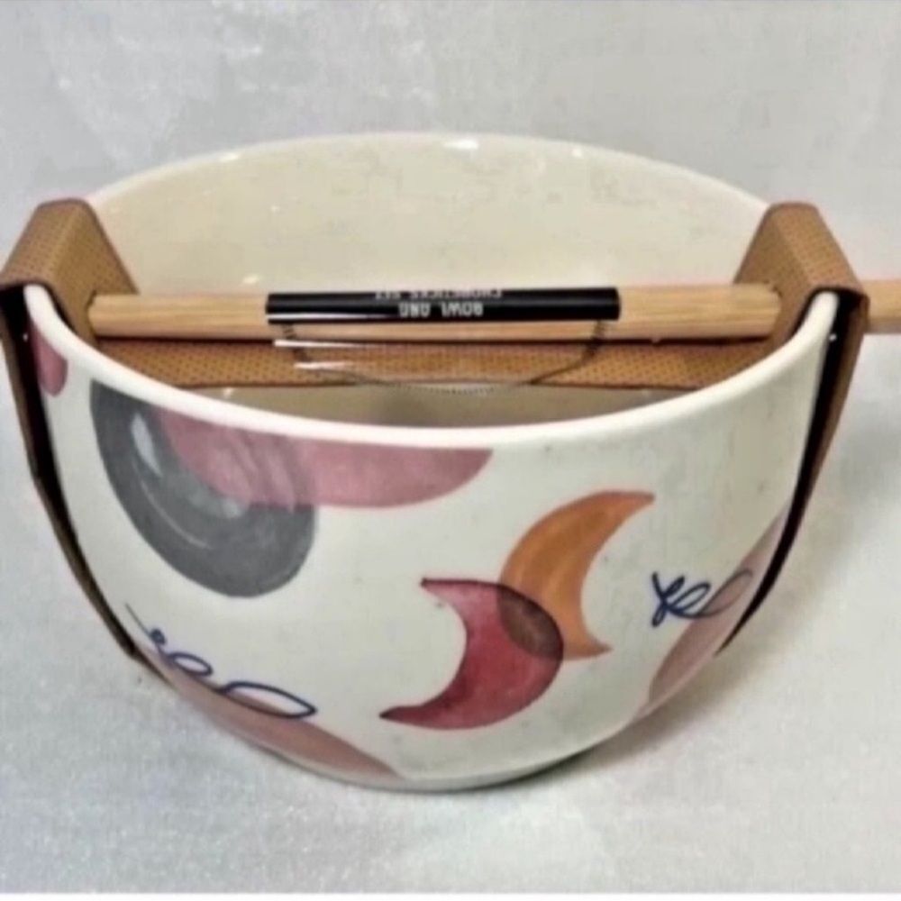 NEW MADISON HOME COLORFUL MOON FLOWER RAMEN BOWL & CHOPSTICKS SET
